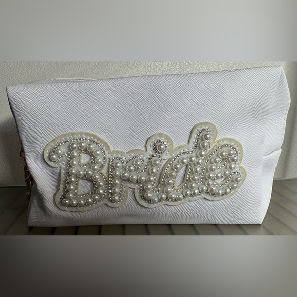 Handbags - Elegant White Pearl and Crystal bride cosmetic bag gold accent
